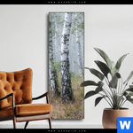 Wechselmotiv Nebliger Morgen Im Birkenwald Schmal Produktvorschau mit dem Bild Nebliger Morgen im Birkenwald im Format Schmal.