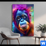 Wechselmotiv Orang Utan In Regenbogenfarben Hochformat Produktvorschau mit dem Bild Orang-Utan in Regenbogenfarben im Format Hochformat.