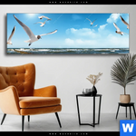 Wechselmotiv Ostseekueste Moewen Panorama Produktvorschau mit dem Bild Ostseeküste & Möwen im Format Panorama.