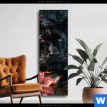 Wechselmotiv Panther Und Rote Blueten Schmal Produktvorschau mit dem Bild Panther und rote Blüten im Format Schmal.