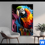 Wechselmotiv Papagei Mit Bunten Farbspritzern Hochformat Produktvorschau mit dem Bild Papagei mit bunten Farbspritzern im Format Hochformat.