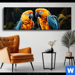 Wechselmotiv Papageien Auf Einem Ast Panorama Produktvorschau mit dem Bild Papageien auf einem Ast im Format Panorama.