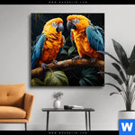Wechselmotiv Papageien Auf Einem Ast Quadrat Produktvorschau mit dem Bild Papageien auf einem Ast im Format Quadrat.
