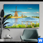 Wechselmotiv Romantik Zwischen Windmuehlen Querformat Produktvorschau mit dem Bild Romantik zwischen Windmühlen im Format Querformat.