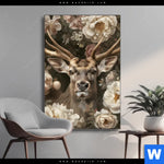 Wechselmotiv Romantischer Hirsch Mit Blumen Hochformat Produktvorschau mit dem Bild Romantischer Hirsch mit Blumen im Format Hochformat.