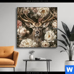 Wechselmotiv Romantischer Hirsch Mit Blumen Quadrat Produktvorschau mit dem Bild Romantischer Hirsch mit Blumen im Format Quadrat.
