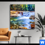Wechselmotiv Schoener Wasserfall Im Wald Quadrat Produktvorschau mit dem Bild Schöner Wasserfall im Wald im Format Quadrat.
