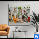 Wechselmotiv Silberloeffel Mit Gewuerzen Quadrat Produktvorschau mit dem Bild Silberlöffel mit Gewürzen im Format Quadrat.