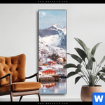 Wechselmotiv Skandinavisches Dorf Im Schnee Schmal Produktvorschau mit dem Bild Skandinavisches Dorf im Schnee im Format Schmal.