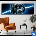 Wechselmotiv Skelett Kopfhoerer Panorama Produktvorschau mit dem Bild Skelett & Kopfhörer im Format Panorama.