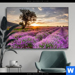 Wechselmotiv Sonnenaufgang Im Lavendelfeld Querformat Produktvorschau mit dem Bild Sonnenaufgang im Lavendelfeld im Format Querformat.