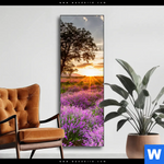 Wechselmotiv Sonnenaufgang Im Lavendelfeld Schmal Produktvorschau mit dem Bild Sonnenaufgang im Lavendelfeld im Format Schmal.