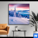 Wechselmotiv Sonnenaufgang Im Schnee Quadrat Produktvorschau mit dem Bild Sonnenaufgang im Schnee im Format Quadrat.