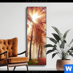 Wechselmotiv Sonnenlicht Im Nebligen Wald Schmal Produktvorschau mit dem Bild Sonnenlicht im nebligen Wald im Format Schmal.