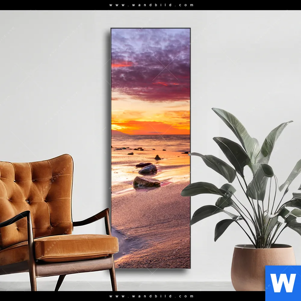 Sinus Art Wandbild 100x50cm - Strandmotiv Mit Palme & Sonnenuntergang - Leinwand Auf Echtholzrahmen