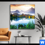 Wechselmotiv Sonniger Tag Am Bergsee Quadrat Produktvorschau mit dem Bild Sonniger Tag am Bergsee im Format Quadrat.