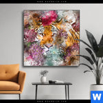 Wechselmotiv Tiger Blumen Quadrat Produktvorschau mit dem Bild Tiger & Blumen im Format Quadrat.