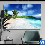 Wechselmotiv Traumstrand Unter Palmen Querformat Produktvorschau mit dem Bild Traumstrand unter Palmen im Format Querformat.