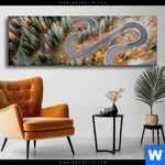 Wechselmotiv Wald Strasse Von Oben Panorama Produktvorschau mit dem Bild Wald & Straße von oben im Format Panorama.