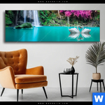 Wechselmotiv Wald Wasserfall No 7 Panorama Produktvorschau mit dem Bild Wald & Wasserfall No. 7 im Format Panorama.