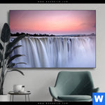 Wechselmotiv Wasserfall Bei Abendroete Querformat Produktvorschau mit dem Bild Wasserfall bei Abendröte im Format Querformat.