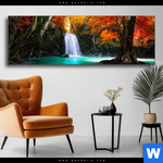 Wechselmotiv Wasserfall Im Wald Panorama Produktvorschau mit dem Bild Wasserfall im Wald im Format Panorama.