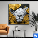 Wechselmotiv Weisse Loewin Mit Goldblueten Quadrat Produktvorschau mit dem Bild Weiße Löwin mit Goldblüten im Format Quadrat.