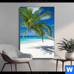 Wechselmotiv Weisser Strand Kokospalme Hochformat Produktvorschau mit dem Bild Weißer Strand & Kokospalme im Format Hochformat.