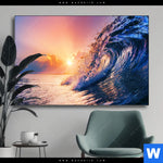 Wechselmotiv Welle Im Sonnenuntergang Querformat Produktvorschau mit dem Bild Welle im Sonnenuntergang im Format Querformat.