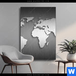 Wechselmotiv Weltkarte Edelstahloptik Hochformat Produktvorschau mit dem Bild Weltkarte Edelstahloptik im Format Hochformat.