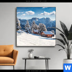 Wechselmotiv Winteridylle In Den Bergen Quadrat Produktvorschau mit dem Bild Winteridylle in den Bergen im Format Quadrat.