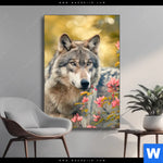 Wechselmotiv Wolfsblick Im Fruehling Hochformat Produktvorschau mit dem Bild Wolfsblick im Frühling im Format Hochformat.