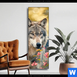 Wechselmotiv Wolfsblick Im Fruehling Schmal Produktvorschau mit dem Bild Wolfsblick im Frühling im Format Schmal.