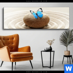 Wechselmotiv Zen Stein Mit Schmetterling Panorama Produktvorschau mit dem Bild Zen Stein mit Schmetterling im Format Panorama.